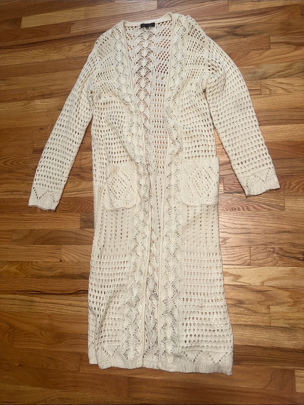 Honey Punch Cream Open-Weave Long Cardigan